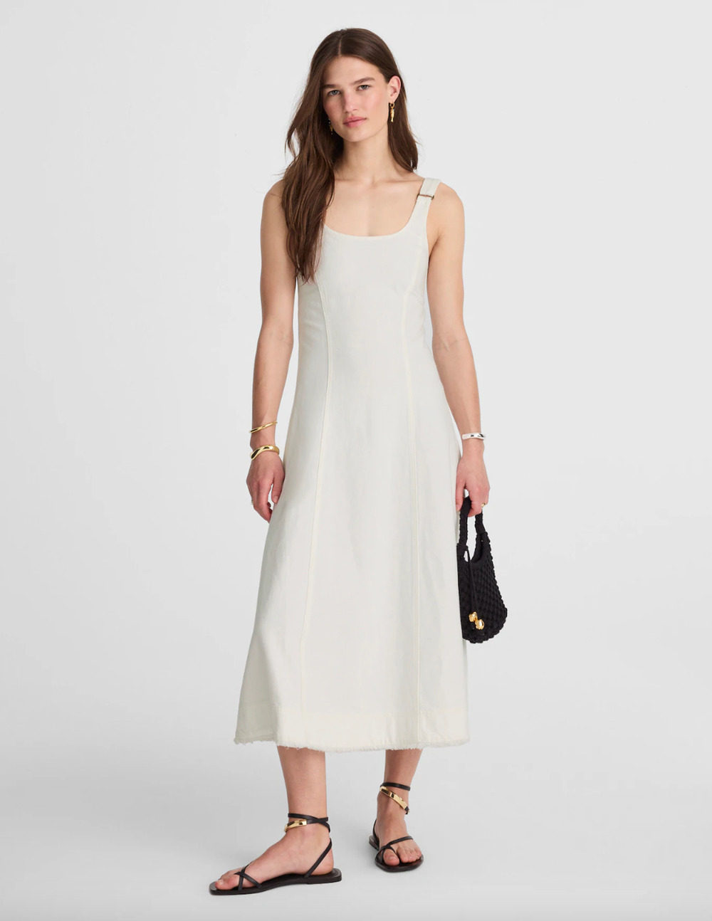 Madewell Denim Scoopneck Midi Dress Pure White Wash A Line Minimalist XXS NWT